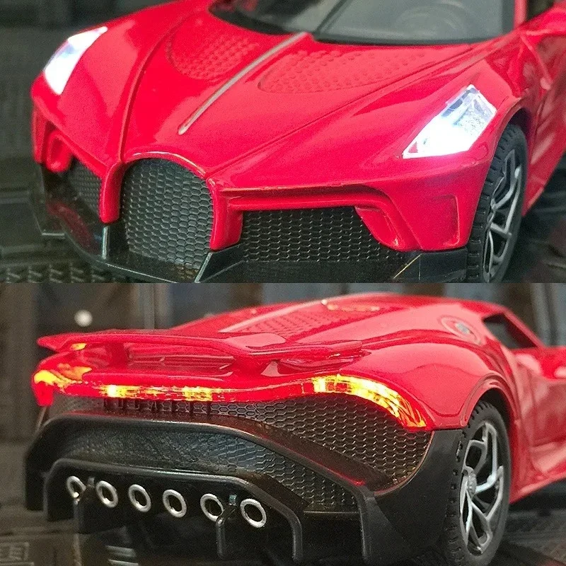 Para 1:32 bugatti la voiture noire carro esportivo liga diecast simulação modelo de metal som & luz puxar para trás brinquedo coleção crianças brinquedos