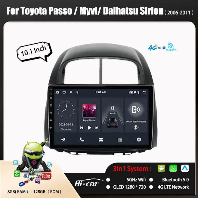 

Android Car Radio For Toyota Passo / Myvi/ Daihatsu sirion 2006-2011 Stereo Multimedia Player 4G+WIFI GPS Navigation Head Unit