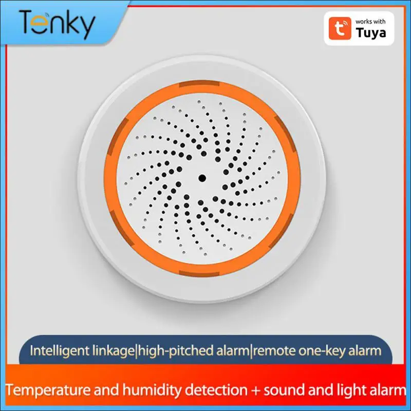 

Простая в установке беспроводная сигнализация для домашней безопасности, громкая сигнализация 90 дБ, совместимая с умным домом, надежная звуковая и световая сигнализация Tuya