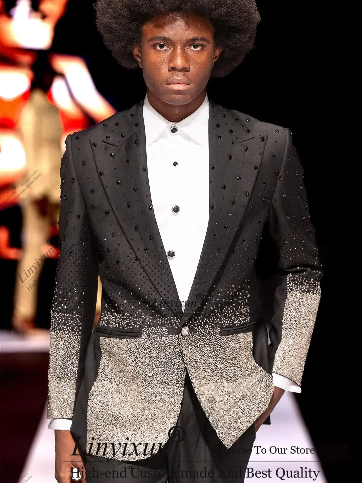 

Unique Luxury Diamond Ornament Men Suits 2 Pieces Sets Groom Male Blazers Fashion rajes para hombre Customized Wedding Tuxedos