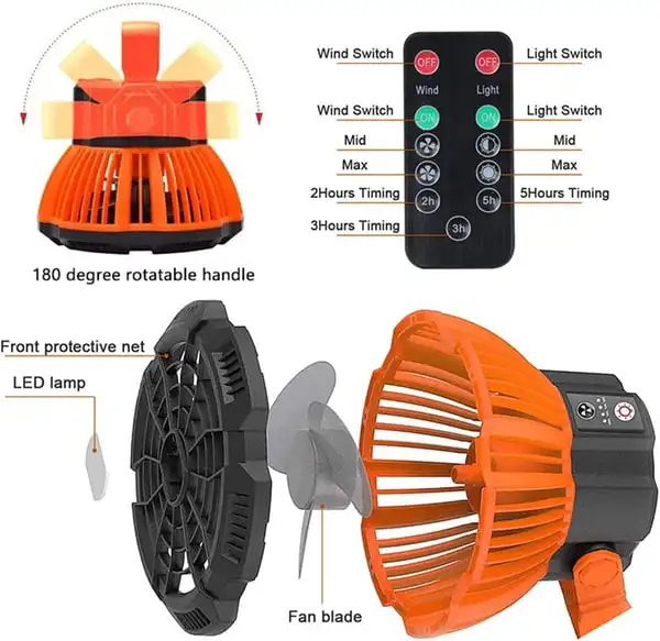 Imagem -04 - Usb Recarregável Led Fan Light Lanterna ao ar Livre Fan Lamp Controle Remoto Portátil Camping Tent Travel Power Bank 5200mah