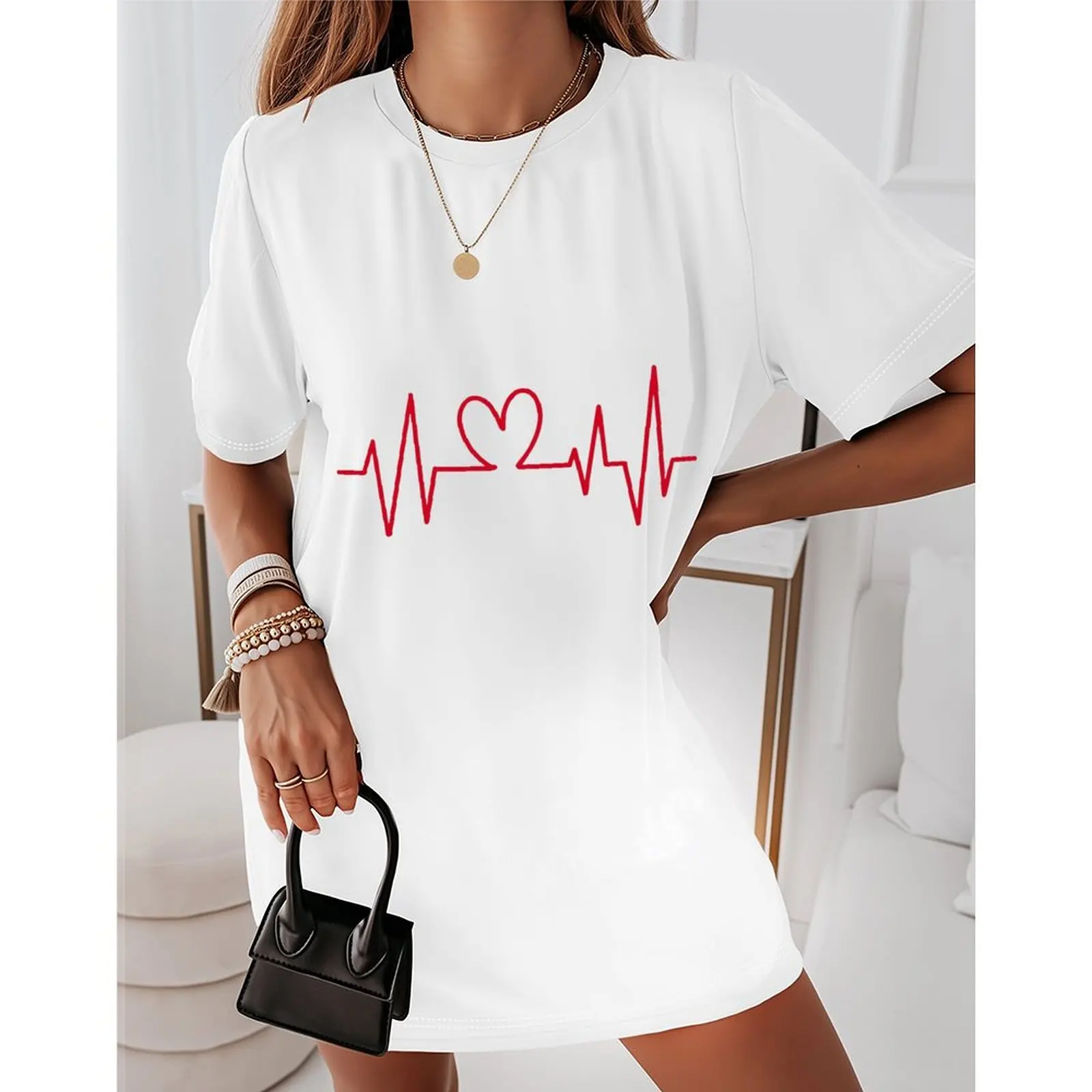 

2025 Summer Tops For Woman Sexy O Neck T Shirt Basic Print Short Sleeve T-Shirts Oversized Casual Streetwear Y2k Clothes