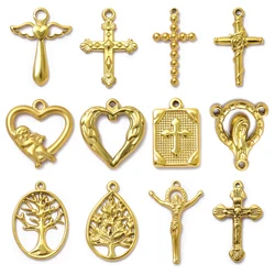 5pcs/Lot Stainless Steel Jesus Cross DIY Charms Angel Holy Mother Necklace Pendants Women's Life Tree Earrings Jewelry