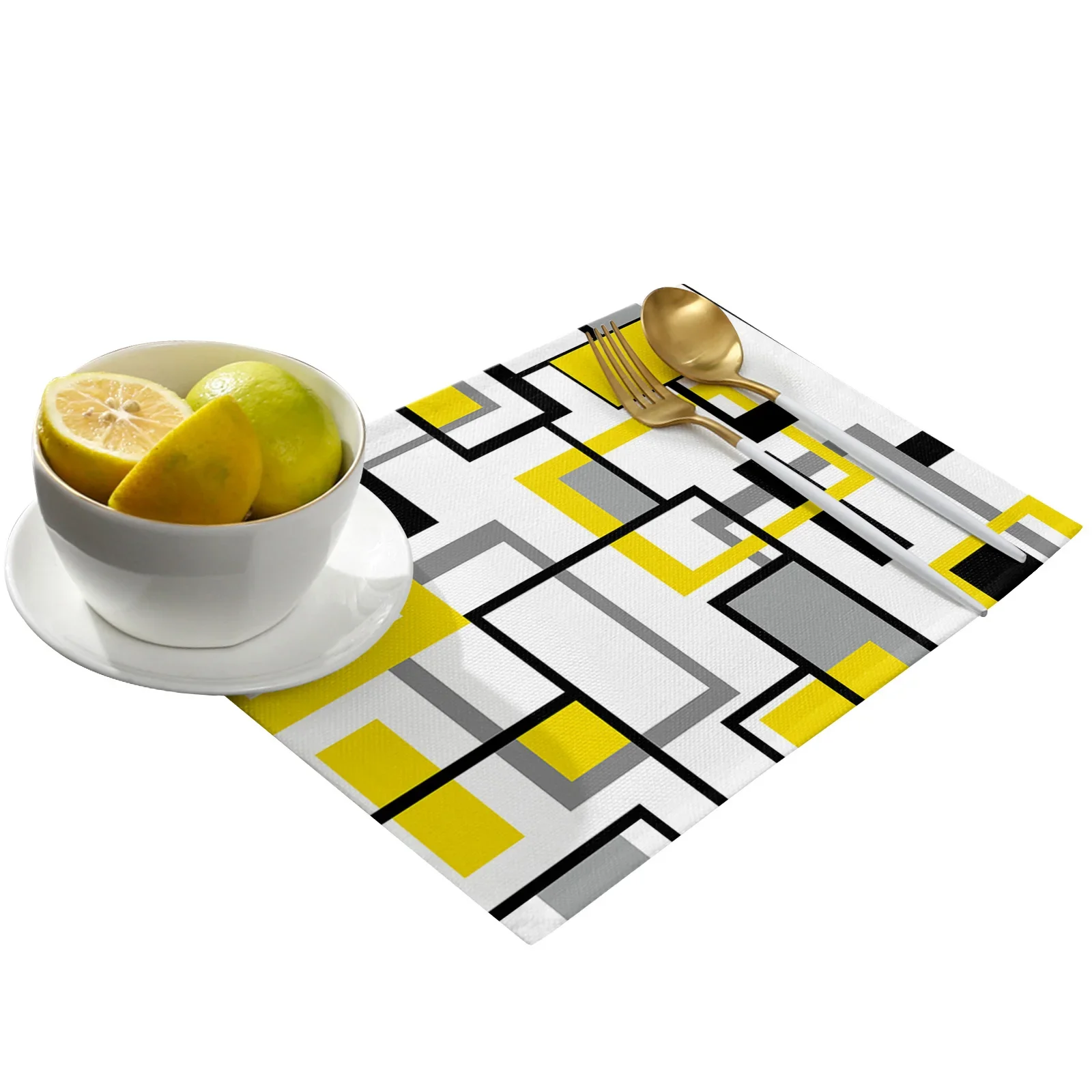 Nordic Medieval Geometric Abstract Yellow Dining Placemat Tableware Mats Kitchen Dish Mat Pad 4/6pcs Table Mat Home Decoration