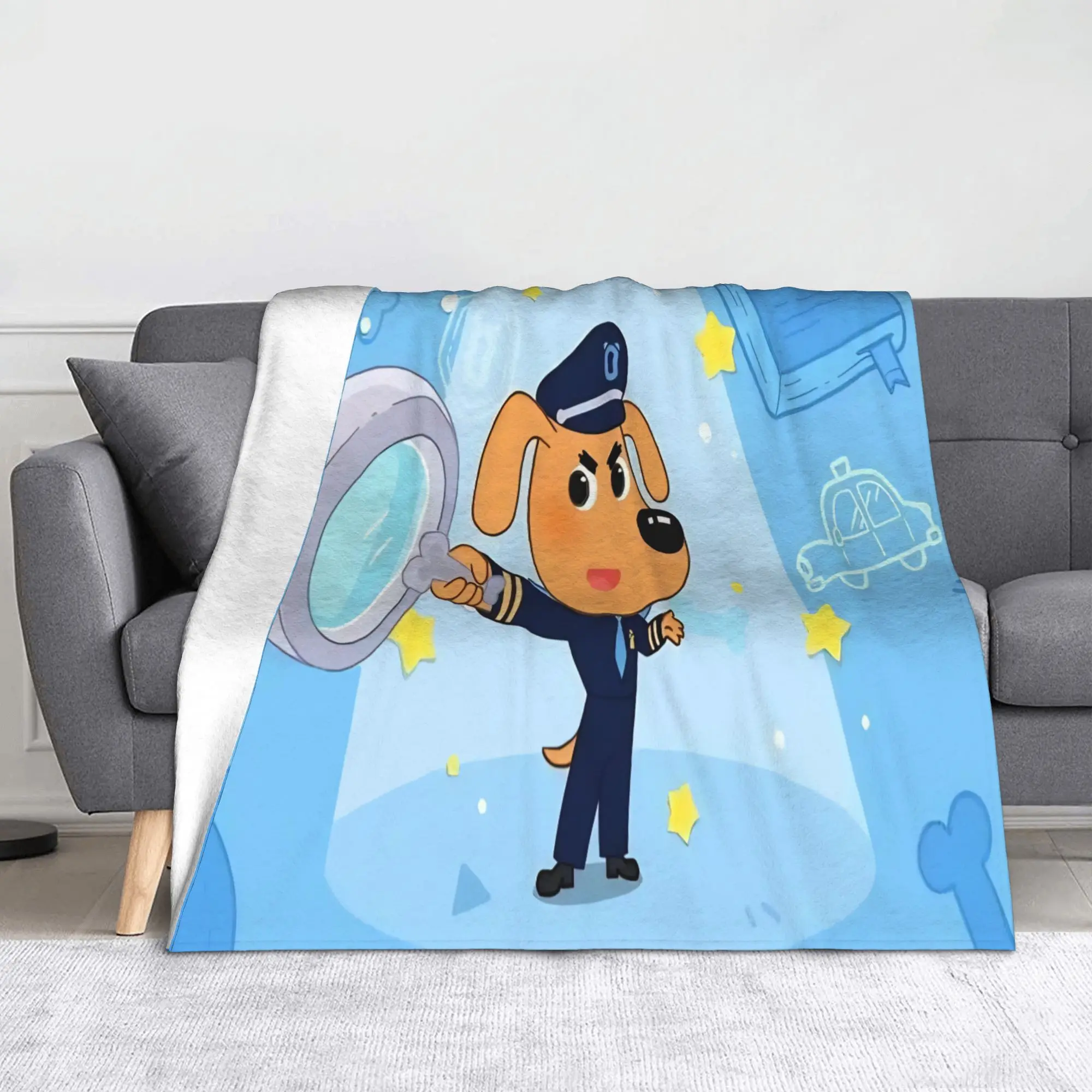 Sheriff Labrador Dog Fleece Throw Blankets Cartoon Blankets for Bedding Office Lightweight Bedspread