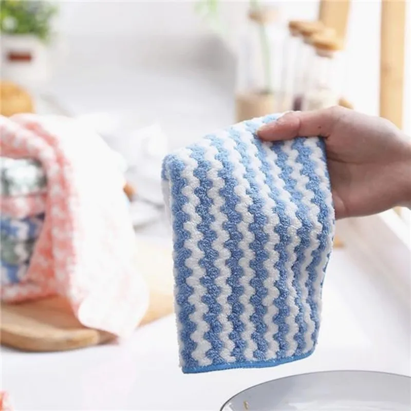 

1pcs Kitchen Cloth Absorbent Scouring Pad Dishcloth Thickened Coral Fleece Grease-Removing Kitchen Cleaning Utensils