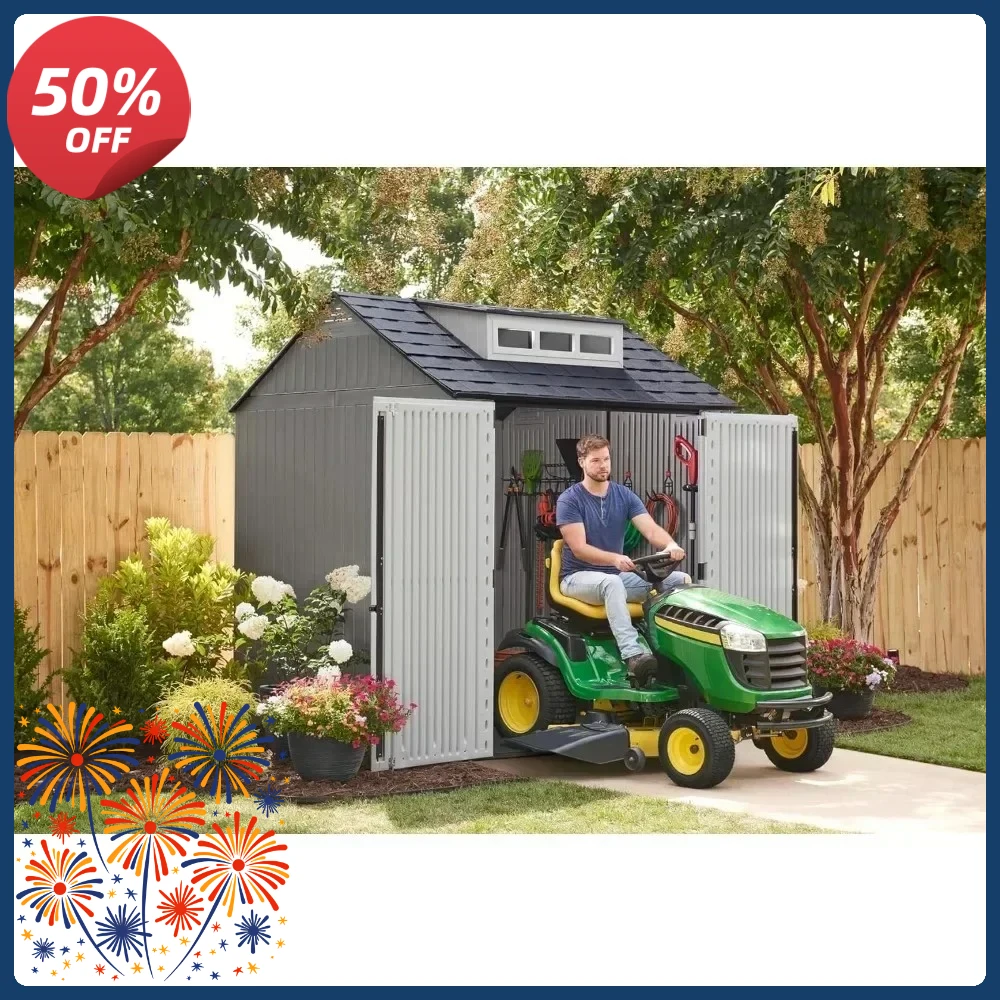 

Hot salesResin Outdoor Storage Shed With Floor (7 x 7 Ft), Weather Resistant, Gray, Organization for Home/Backyard/Garden Tools