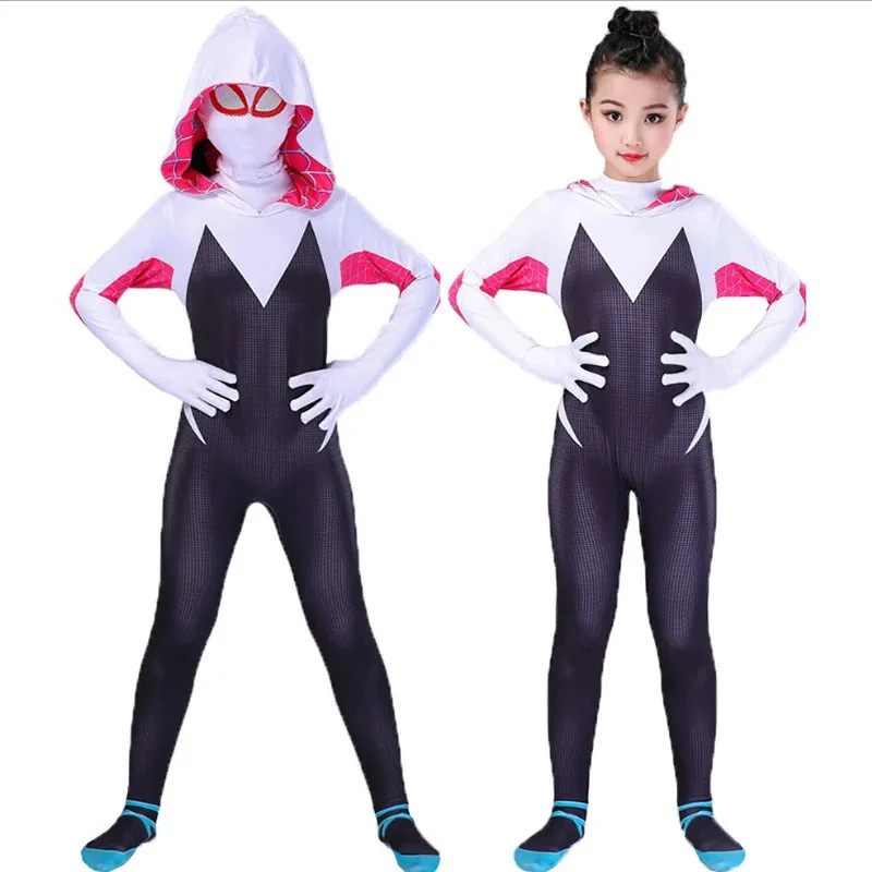 

3D Kids Women Spider Gwen Costume Gwendolyn Maxine Stacy Zentai Suit Spidergirl Cosplay Halloween Costumes For Girls
