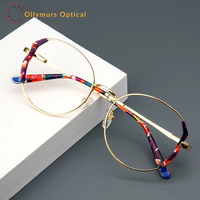 OLLYMURS Lady Round Metal Acetate Women Reading Glasses Frame High Quality Myopia Hyperopia Retro Prescription Eyeglasses SR7355