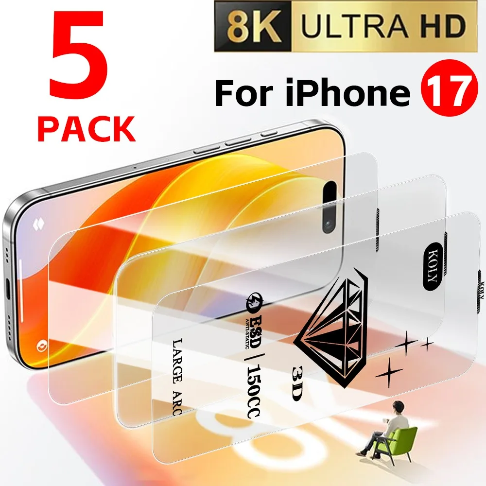 1-5Pcs HD Premium Tempered Glass Film For iPhone 17 Pro Max/17 Pro/17 Air 3D Full Cover 8K Screen Protector Anti-scratch Film