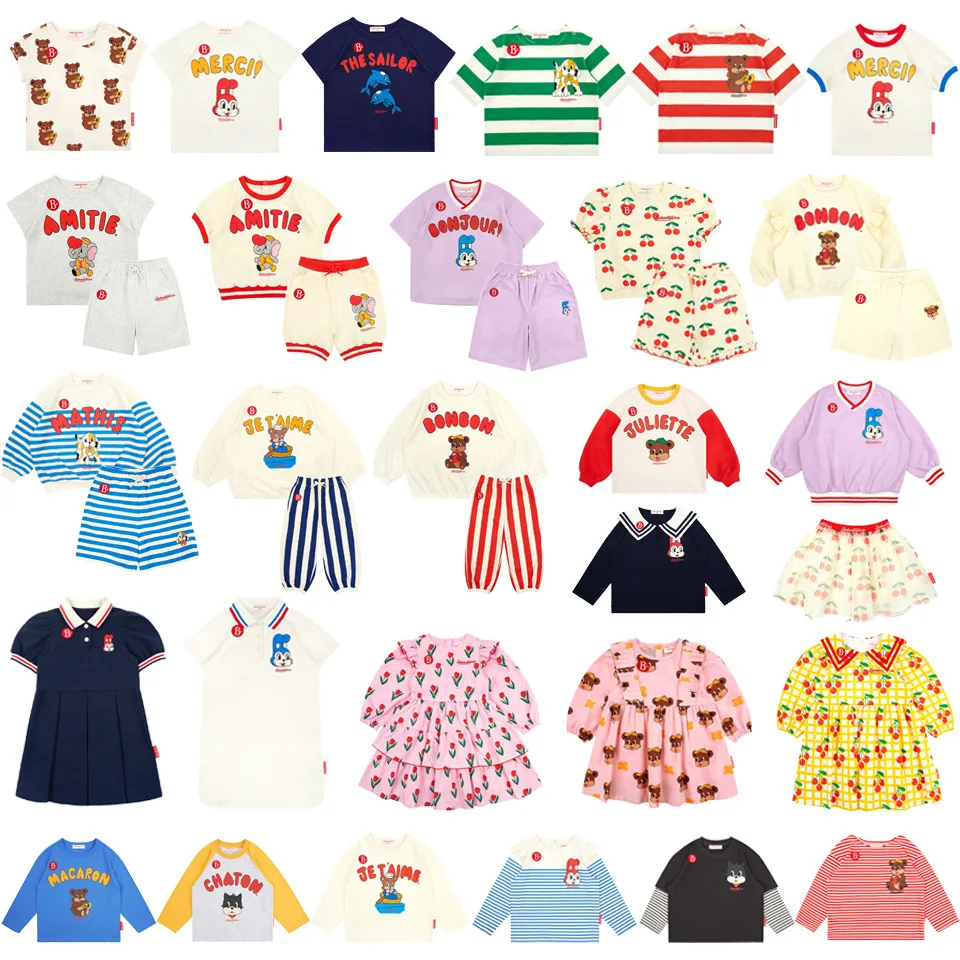 Kids Set 24 Korean Style Bp Summer New Kids Cartoon Sportswear Boys T-Shirt Shorts Girls Dress Sweatshirt Setใin Stockใ