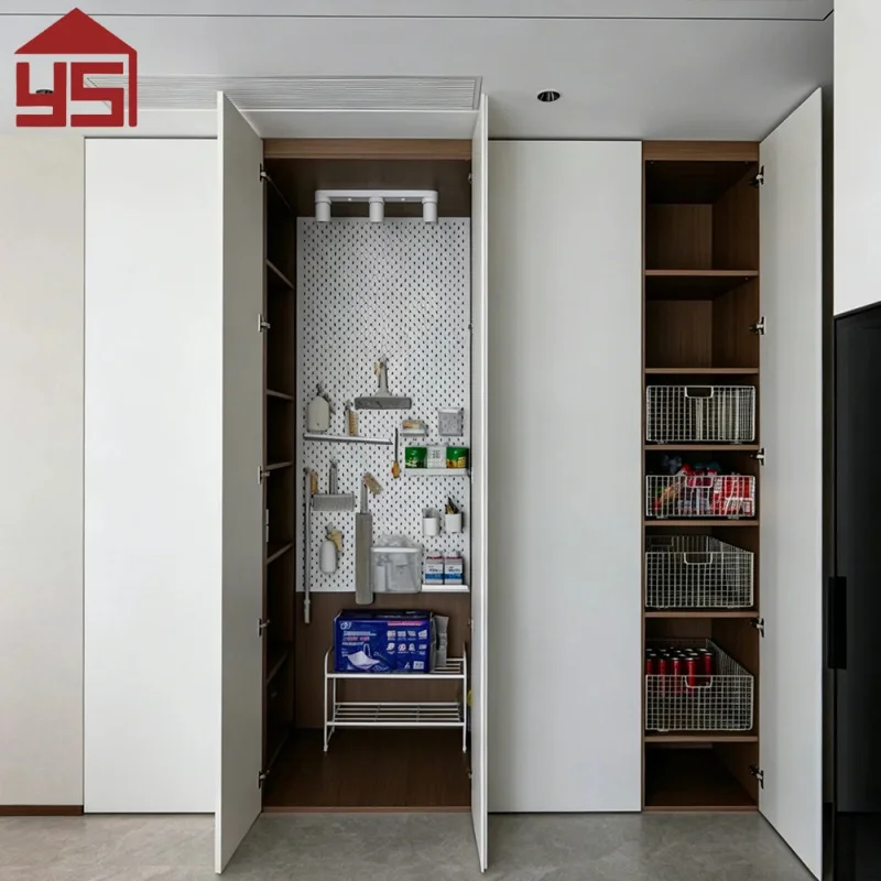 custom.Modern Minimalist Matte White Engineered Wood Built-in Storage Cabinet Home Utility Room with Customizable Layout