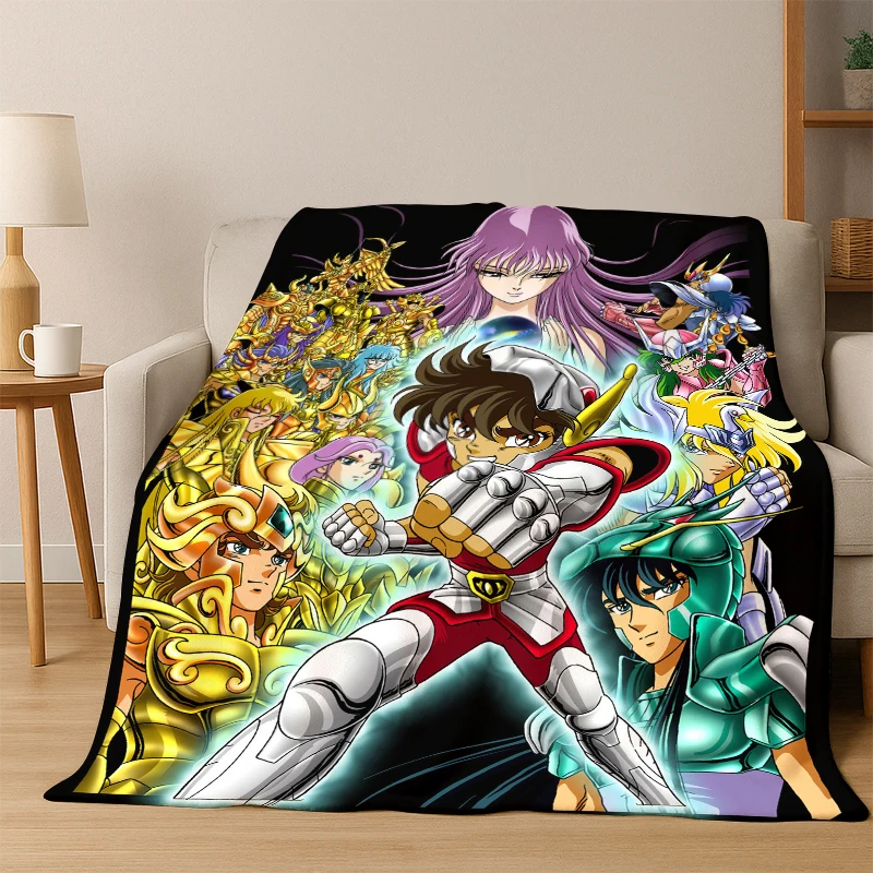 Cartoon Saint Seiya Anime Flanelldecke, weiche, warme Decke, Überwurfdecke für Schlafzimmer, Wohnzimmer, Bett, Reisen, Picknick, Geschenk für Kinder