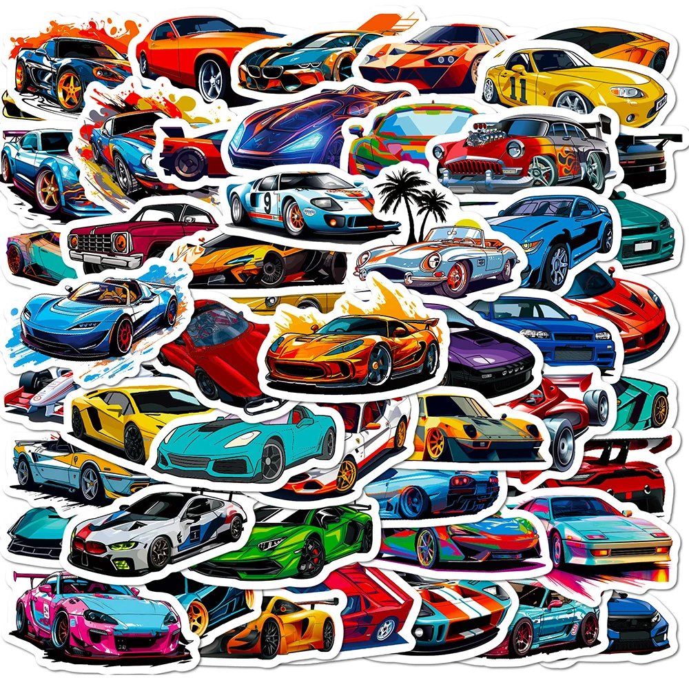 10/30/50/100pcs Supercar Stickers Cool Cartoon Retrofit Racing Car Decal Toy DIY Motorcycle Travel Luggage JDM PVC Sticker Packs