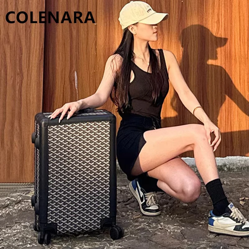 COLENARA Men's Suitcase Aluminum Frame Boarding Box Set Business Trolley Case Women's 20