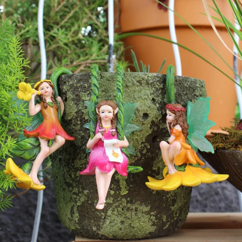 Cute Flower Fairy Statue Hanging Flower Pot Decoration Resin Crafts Outdoor Courtyard Home Balcony Decoration garden decoration