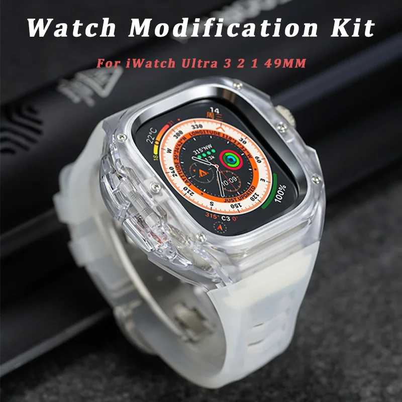 

Luxury Glacier Modification Kit for IWatch Series Ultra 3 2 1 Transparent Case for Apple Watch Ultra 49mm Mod Band