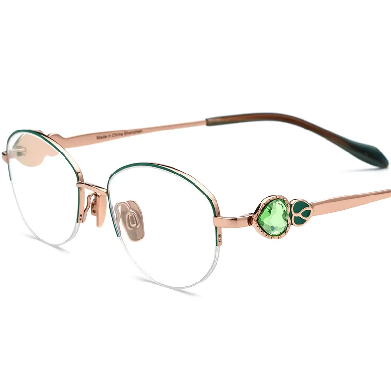 

Diamond Cut Edge Lady Half Frame Set with Diamond B Titanium Pure Titanium Frame Luxury Can Be Matched with Myopia Glasses