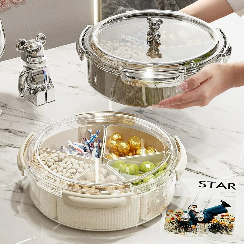 

Snack Serving Tray, Appetizer Tray with Lid, 5 Compartments Food Storage Organizer for Nuts, Candies, Sweet Cookies and Fruits