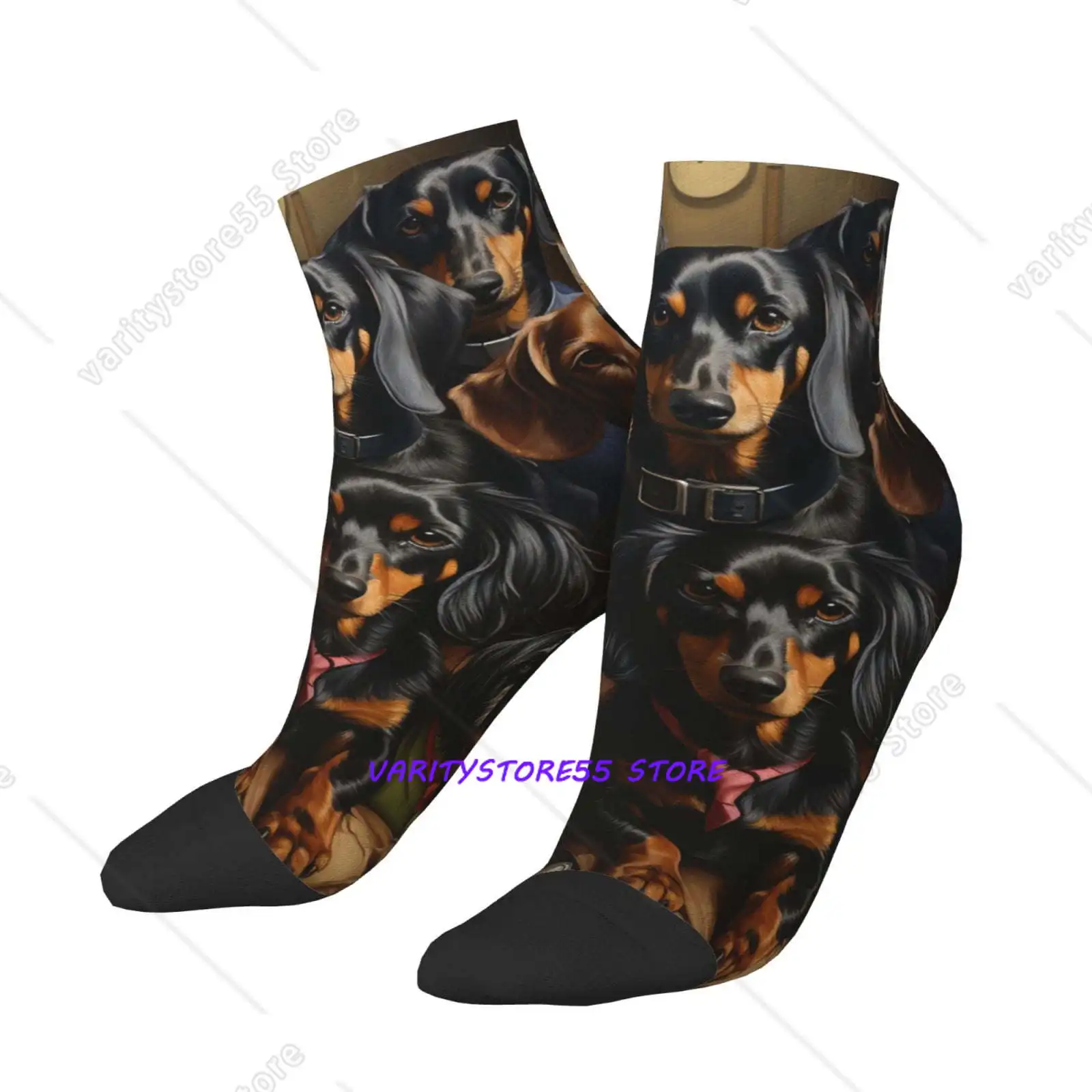 

Low Cut Unisex Novelty Crew Socks Casual Ankle Socks for Men Women Dachshund Sausage Dogs Art