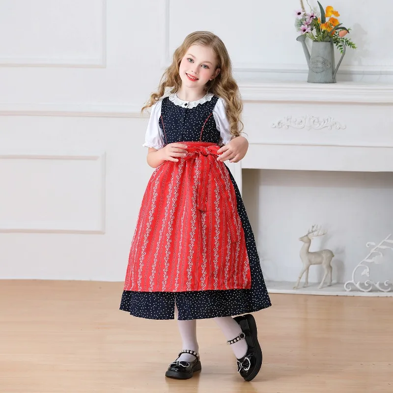 New German Oktoberfest Cosplay Costume Floral Apron Puffed Sleeve Dress Maid Theme Party Role Playing Outfits for Children Girls
