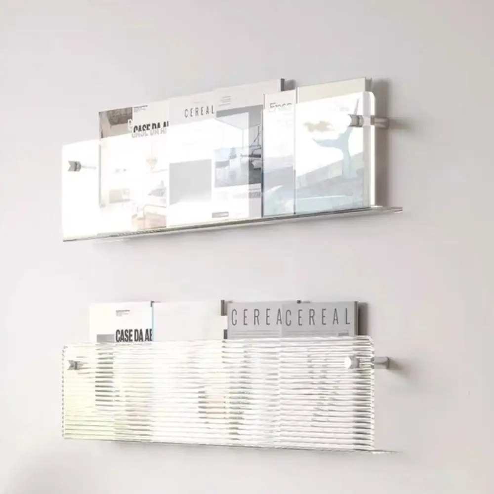 Acrylic Magazine Rack Wall Mount Brochure Holder Floating Bookshelves Italian Literature Organizer Pamphlet Stand Shelf