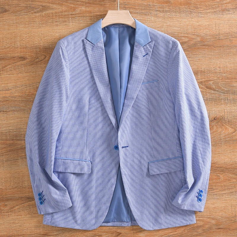 Business Casual Men's Plaid Suit Jacket Spring Autumn Standard Fit Long Sleeve round Hem Single Slit Back Casual Fashion Urba...