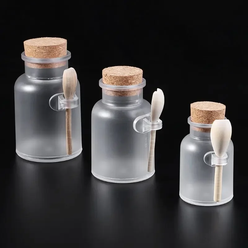 

100ml/200ml/300ml Scrub Bath Salt ABS Bottle with Wooden Lid Spoon Cork Storage Stopper Bottle Frosted Seal Jar Home Bathroom