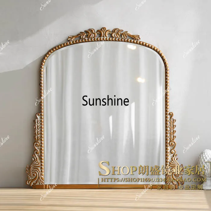 Vintage carved dresser, face mirror, high-end makeup mirror, porch wall-mounted decorative mirror