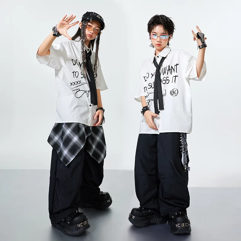 Hip Hop Dance Costume Girls White Shorts Sleeves Shirt Baggy Pants Boys Drum Jazz Performance Clothing Group Street Dance Wear