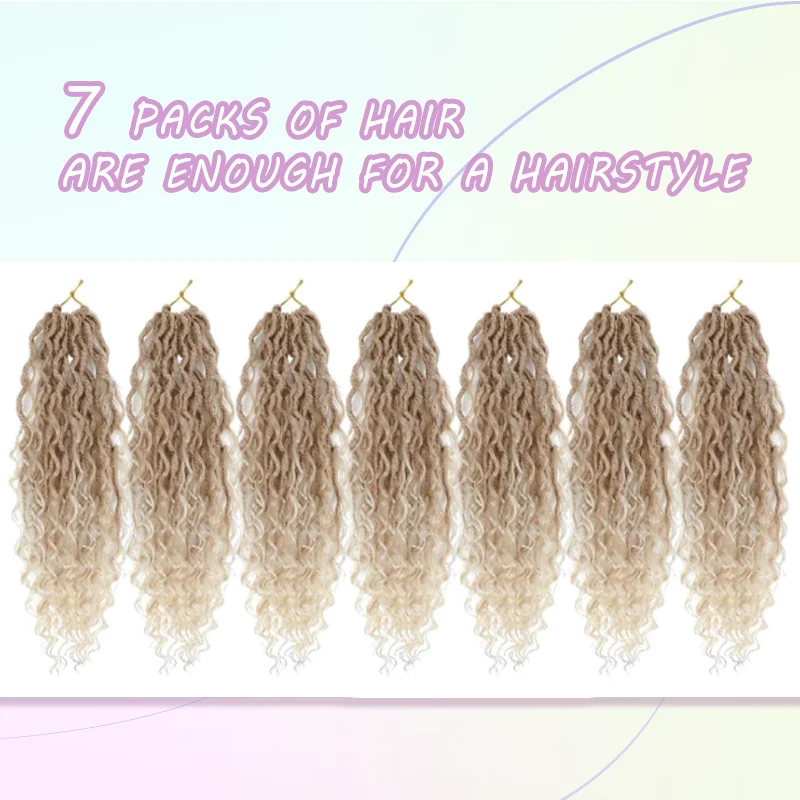 Synthetische Goddess Locs Häkelhaare 14/18/22 Zoll, 7 Packungen Neues Faux Locs Häkelhaar für Frauen, Häkellocs mit lockigen Enden