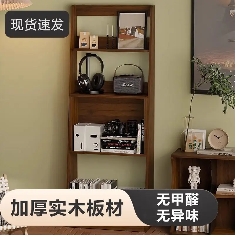 رف الكتب رف عرض الجوز الأسود رف القرون الوسطى غرفة المعيشة من الأرض إلى السقف تخزين متعدد الطبقات كابينة جانبية رفيعة للغاية