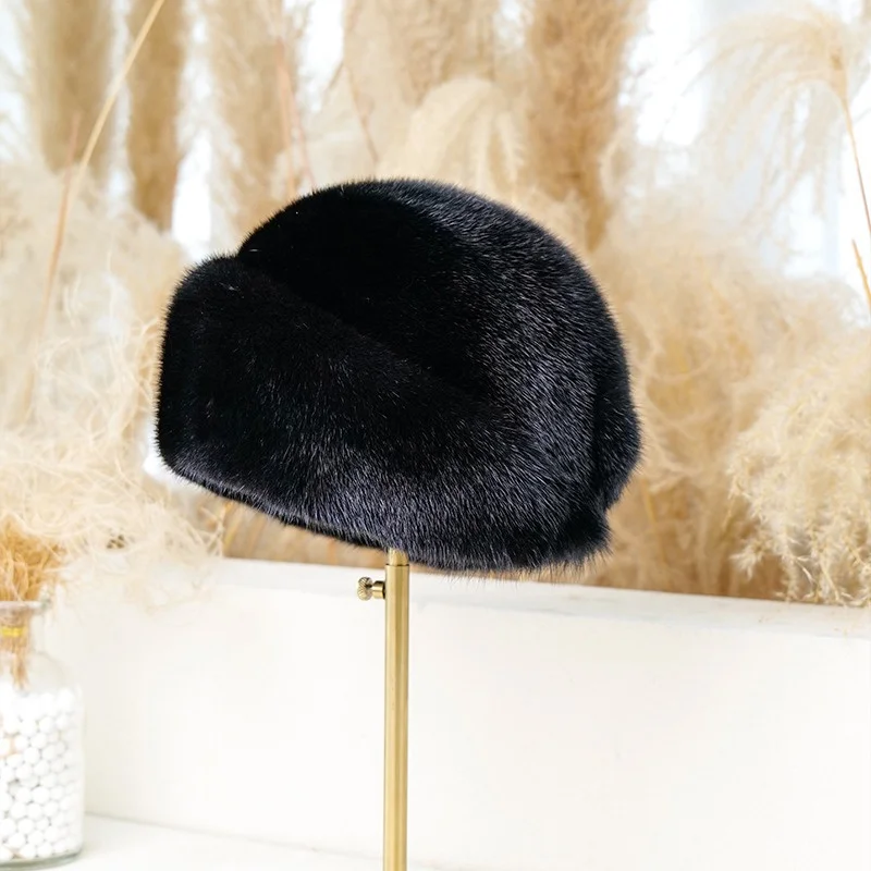 

Winter Luxury Fur Basin Hat Ladies Fashion Rhinestones Decorated Mink Fur Straw Hat Winter Warm Fur Basin Hat