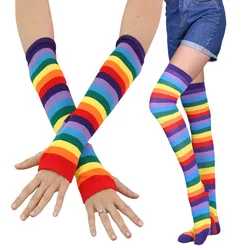 Protezione solare estiva calzini al ginocchio a righe arcobaleno natale Halloween cotone nuovi semplici calzini da donna retrò + Set di guanti Display