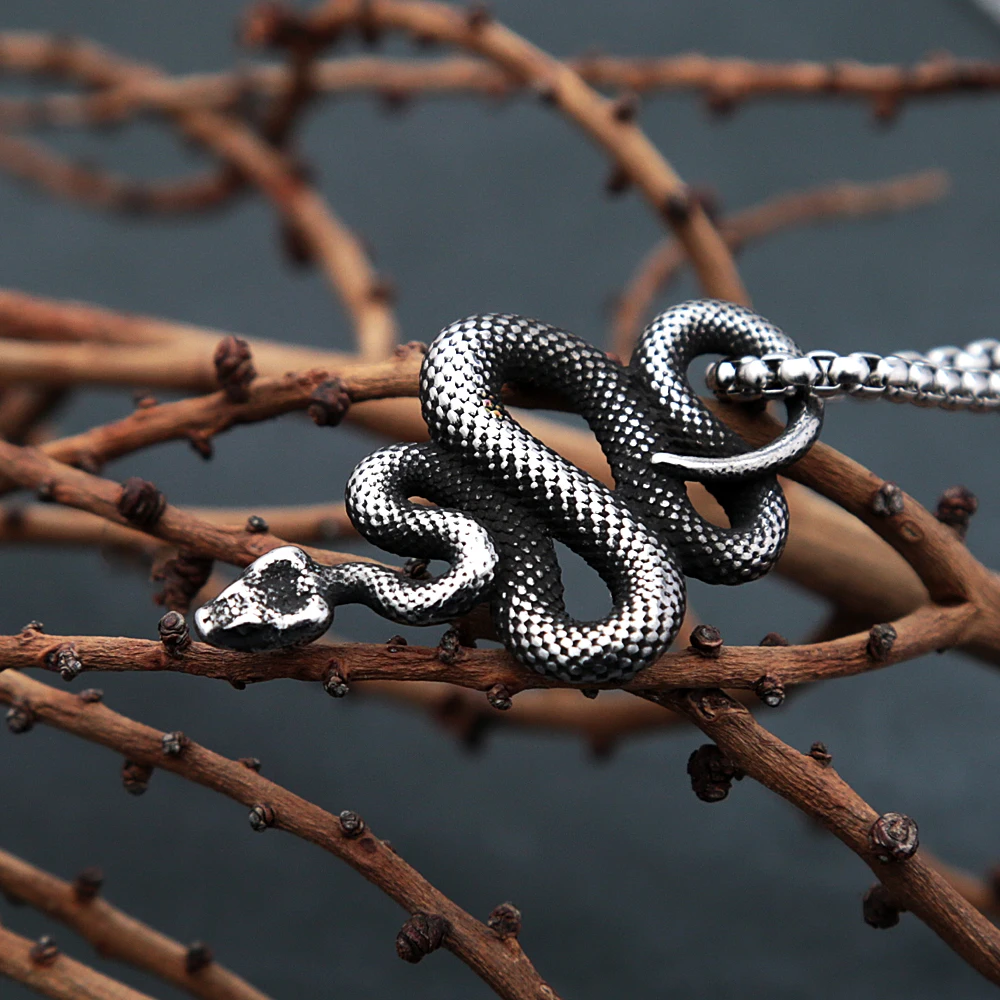 Unique Vintage Snake Pendant For Men Fashion Punk Stainless Steel Gothic Animal Biker Necklace Jewelry Gift Dropshipping