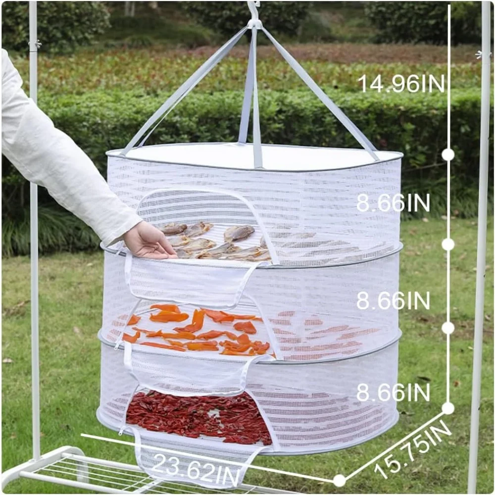 Layers Food Drying Net Mesh Bag Anti-mosquito Folding Dry Rack Hanging Basket Herb Drying Net for Flowers Buds Plants Organizer