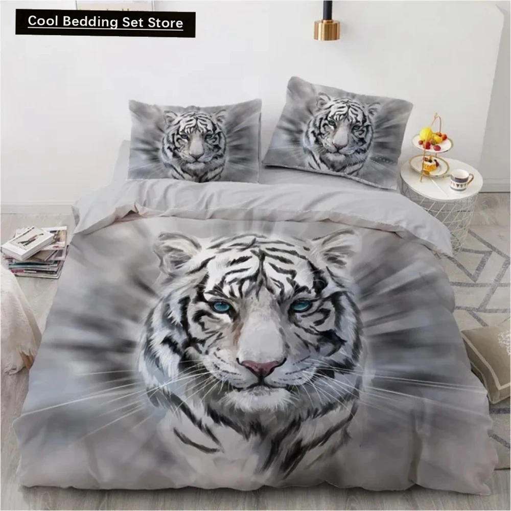 3D Animal Tigers Bedding Set 2/3PCS Soft Microfiber Queen King Twin Size Duvet Cover Set with Pillowcases Teens Boys Bed Linen