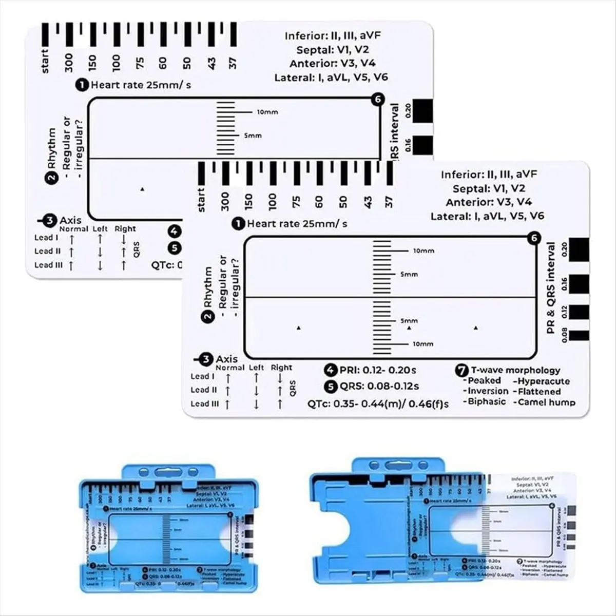 REST 2pc ECG 7 Step Ruler,ECG 7 Step Ruler for ECG/EKG Interpretation, ECG Reference Guide Ruler,EKG Calipers Measuring Tool
