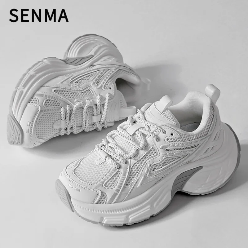 SENMA dikke wandelschoenen heren ademend mesh veterschoenen platform sneakers comfortabele casual papa stijl voor werk gym dagelijks gebruik