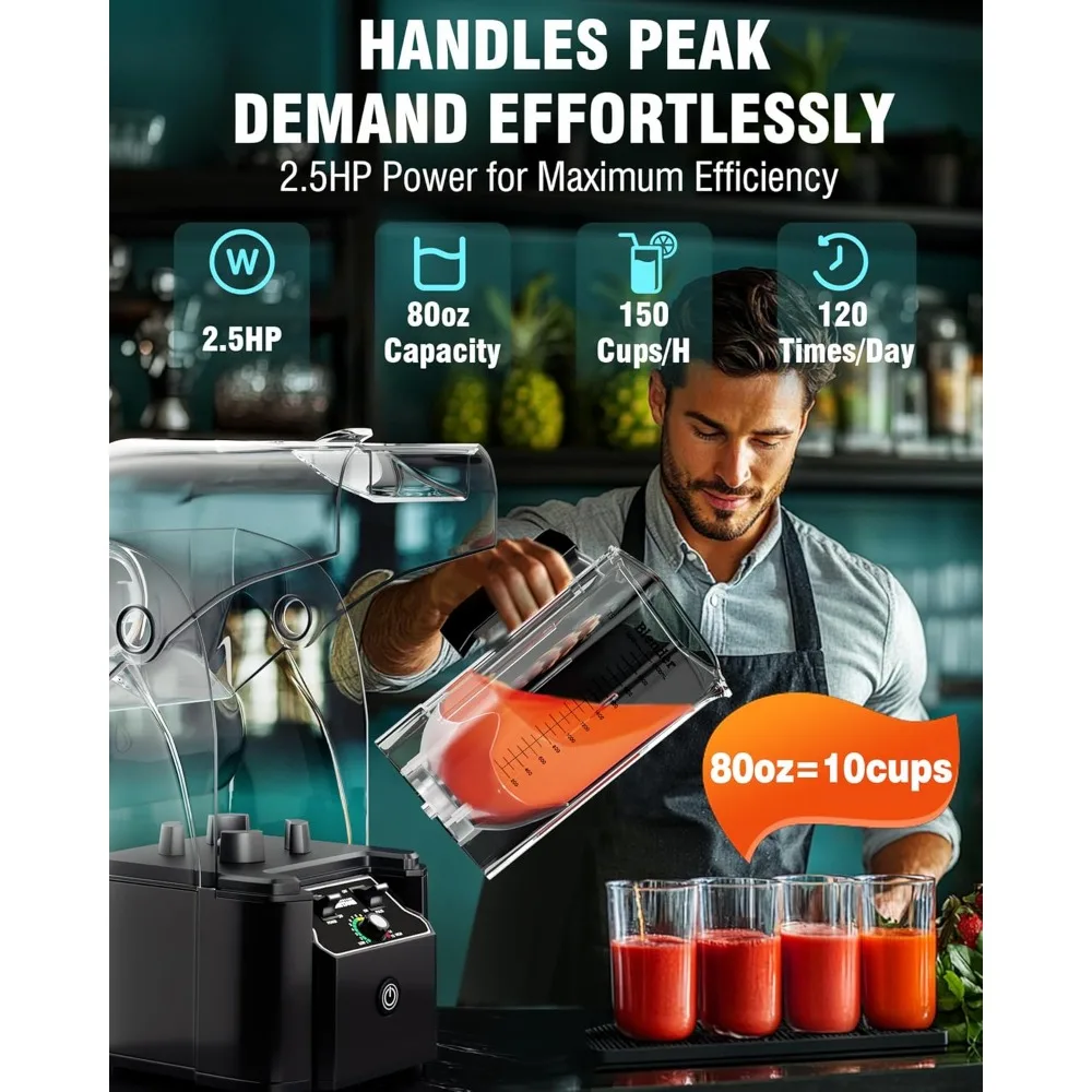 Frullatore commerciale professionale con scudo Custodia sonora silenziosa 2200W Industrie Professionale potente e silenzioso