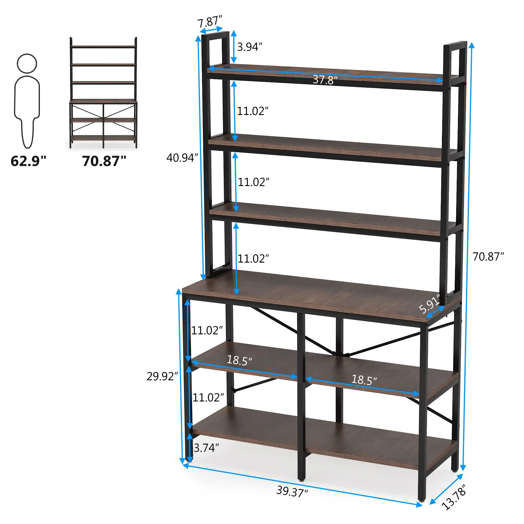 Tribesigns 6-Tier Bookshelf,Industrial Bookcase with Open Shelf,6 Shelf Storage Rack with X-Shaped Frame,Rustic Book Shelf