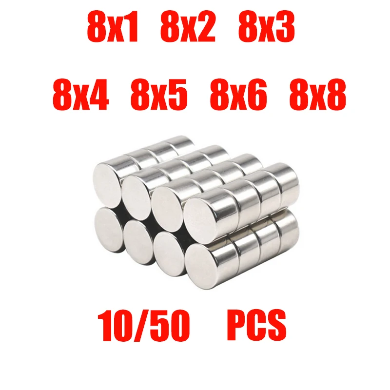 10/50 pz magnete al neodimio 8x3 8x5 8x8 N35 NdFeB magneti rotondi Super potenti disco magnetico permanente Ultra forte 8x2 8x4 8x6mm