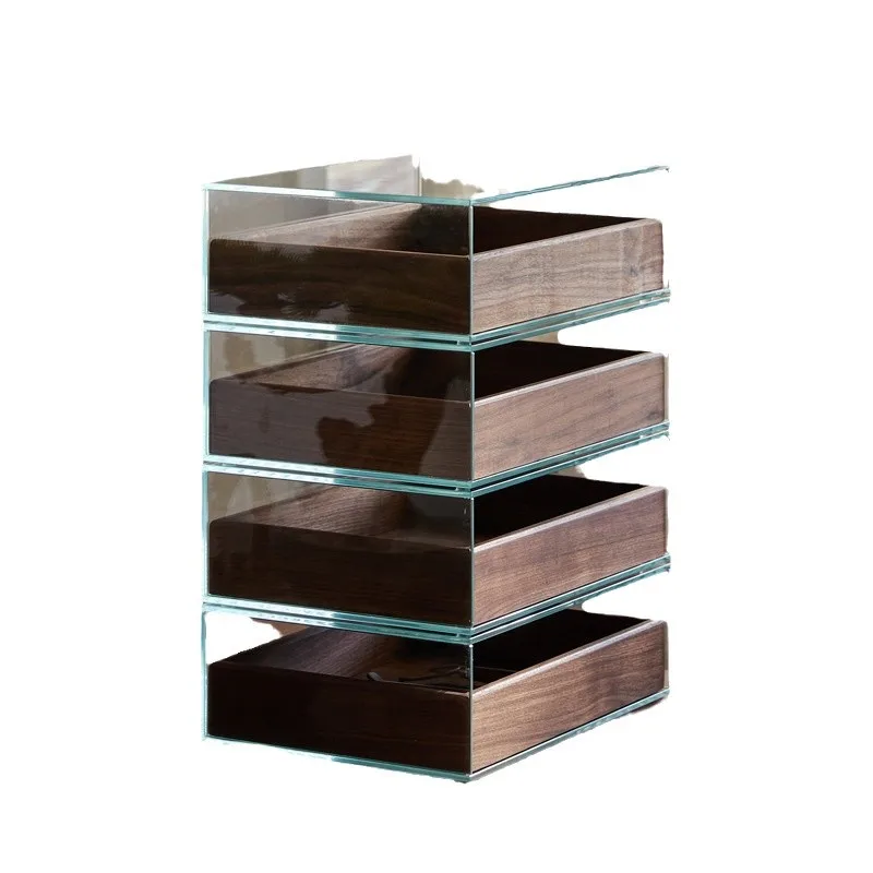 

Solid wood tempered glass desktop storage box Tea set Wenplay jewelry Dust-proof storage display Dental cabinet