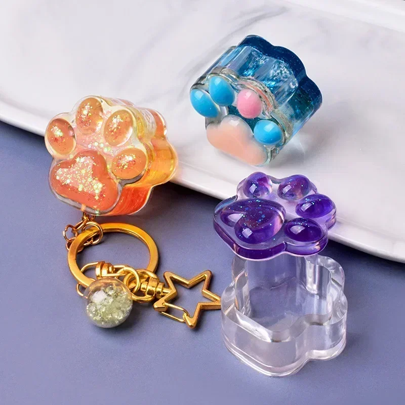 DIY Crystal Epoxy Resin Mold with Cat Paw Quicksand Lantern Keychain Cat Paw Silicone Mold