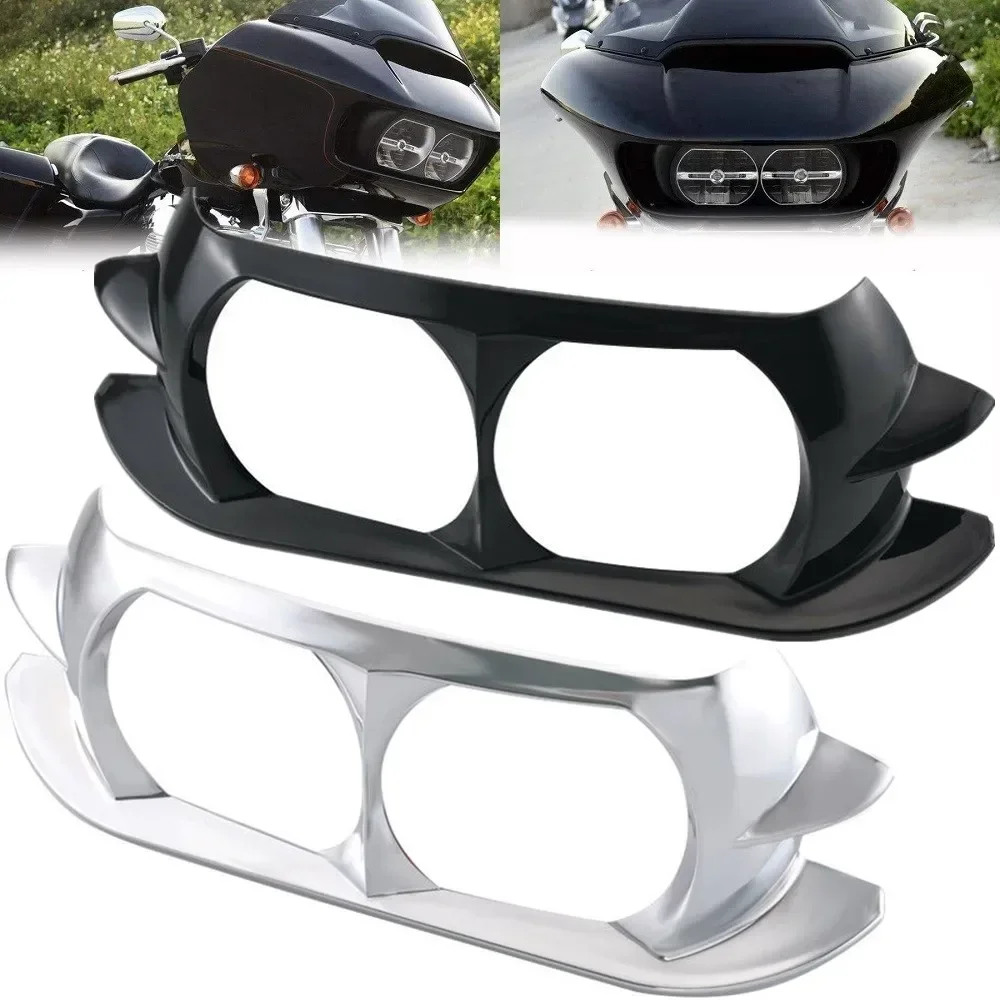 Motor Front Headlight Trim Ring Outer Fairing Cover Dual Frame Bezel Scowl Surround For Harley Touring Road Glide FLTR 2015-2020