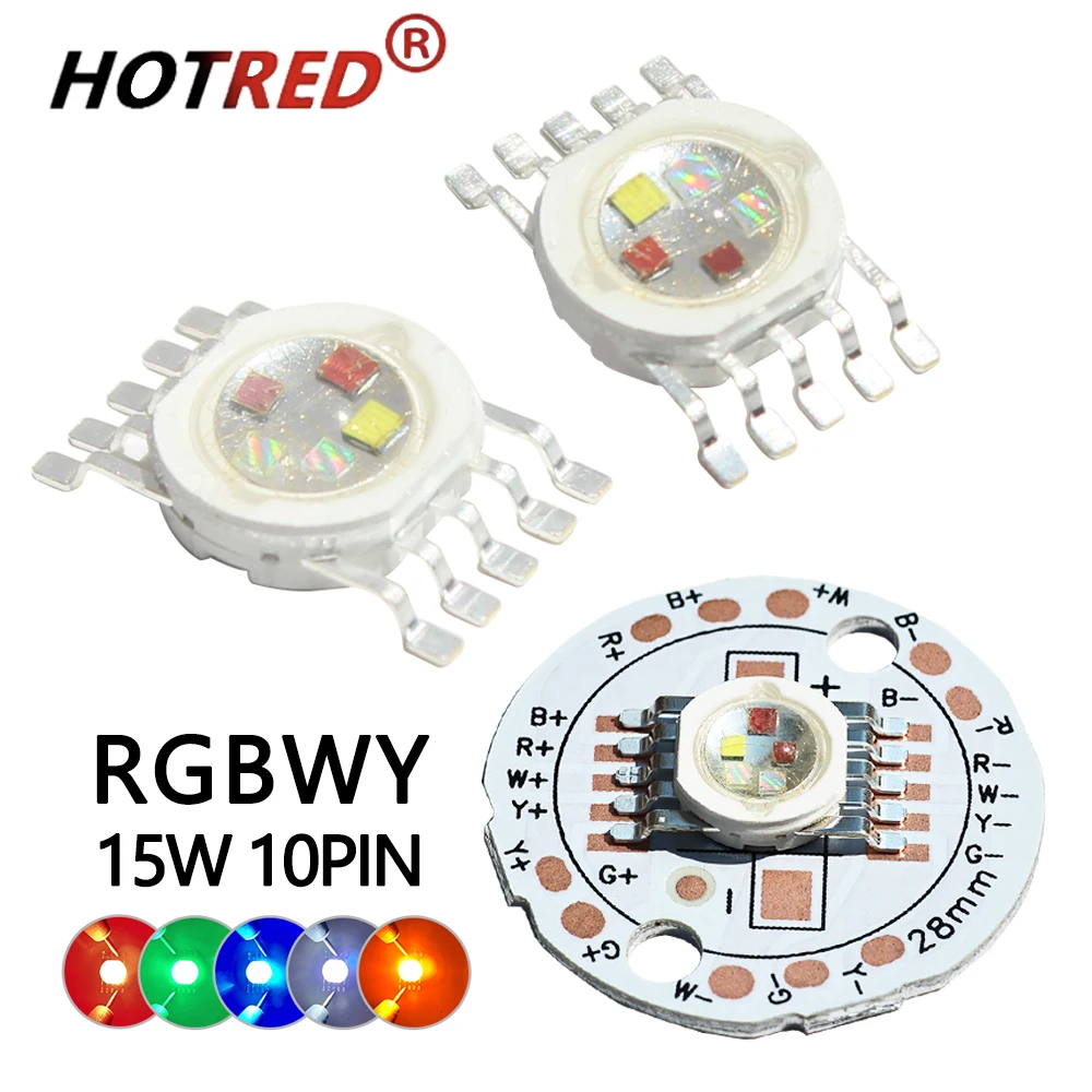 15W RGBWY High Power LED Chips RGB 10Pin Red Green Blue White Yellow Colorful For 3 6 9 12 15W Watt For DJ Stage Light Beads