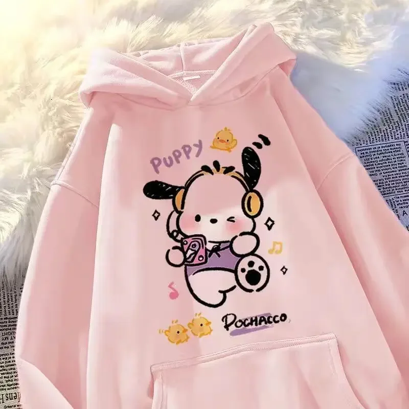 Sudadera con capucha con estampado de Pochacco para mujer, Sudadera con capucha de Anime japonés, sudaderas con capucha, ropa de mujer