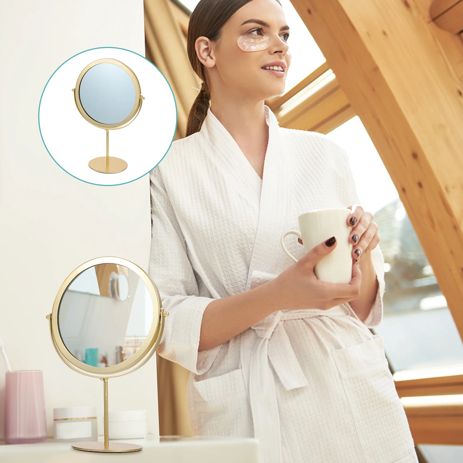 

Rotating Metal Mirror High Definition Rotating Mirror Clear View Bedroom Vanity Desk Travel Jewelry Display Tool Box