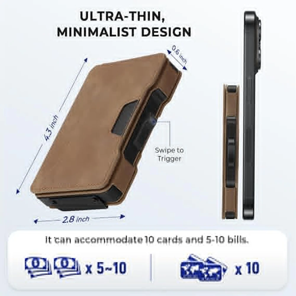 Geldbörse für Herren, Pop-Up RFID-blockierender Aluminium-Kreditkartenhalter | Fasst 9-13 Karten, integrierter Geldclip & Ausweisfenster – Detail 30