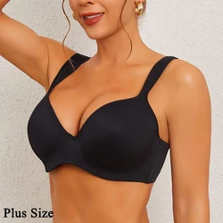 FINETOO Sexy Women Plus Size Underwire Full Coverage Unlined Seamless Bra Wide Straps Wireless Bras for Women Push Up Brassiere